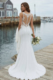 Mermaid Appliqued Ivory Long Wedding Dress with Slit