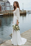 Mermaid Appliqued Ivory Long Wedding Dress with Slit