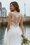 Mermaid Appliqued Ivory Long Wedding Dress with Slit