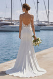 Lace Ivory Mermaid Sweep Train Wedding Dress with Slit
