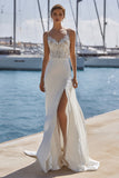 Lace Ivory Mermaid Sweep Train Wedding Dress with Slit