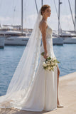 Lace Ivory Mermaid Sweep Train Wedding Dress with Slit