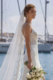 Lace Ivory Mermaid Sweep Train Wedding Dress with Slit