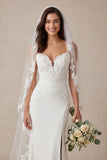 Appliqued Mermaid Ivory Spaghetti Straps Long Wedding Dress with Sweep Train