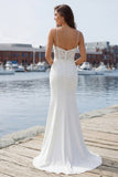 Mermaid Ivory Satin Appliqued Long Wedding Dress with Slit