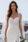 Mermaid Ivory Satin Appliqued Long Wedding Dress with Slit