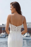 Mermaid Ivory Satin Appliqued Long Wedding Dress with Slit