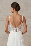 Ivory A Line Appliqued Sweep Train Long Wedding Dress with Slit