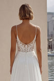 Ivory Lace Appliqued A Line Spaghetti Straps Long Wedding Dress with Slit