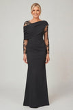 Black Mermaid Mother of the Bride Dress with Sheer Lace Sleeves