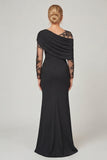 Black Mermaid Mother of the Bride Dress with Sheer Lace Sleeves