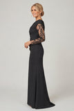 Black Mermaid Mother of the Bride Dress with Sheer Lace Sleeves