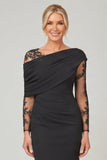 Black Mermaid Mother of the Bride Dress with Sheer Lace Sleeves