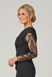 Black Mermaid Mother of the Bride Dress with Sheer Lace Sleeves