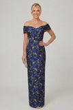 Off the Shoulder Fuchsia Sheath Printed Floral Long Mother of the Bride Dress