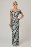 Off the Shoulder Fuchsia Sheath Printed Floral Long Mother of the Bride Dress