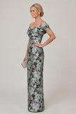 Off the Shoulder Fuchsia Sheath Printed Floral Long Mother of the Bride Dress