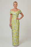 Off the Shoulder Fuchsia Sheath Printed Floral Long Mother of the Bride Dress