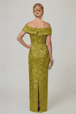 Olive Sheath Off the Shoulder Floral Long Mother of the Bride Dress with Slit