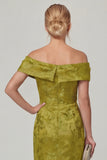 Olive Sheath Off the Shoulder Floral Long Mother of the Bride Dress with Slit