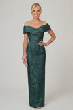 Olive Sheath Off the Shoulder Floral Long Mother of the Bride Dress with Slit