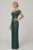 Olive Sheath Off the Shoulder Floral Long Mother of the Bride Dress with Slit