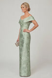 Olive Sheath Off the Shoulder Floral Long Mother of the Bride Dress with Slit
