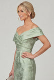 Olive Sheath Off the Shoulder Floral Long Mother of the Bride Dress with Slit