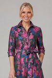 Purple A Line Floral Printed Half Sleeve Mother Of the Bride Dress with Belt