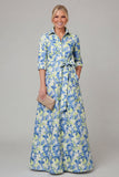 Purple A Line Floral Printed Half Sleeve Mother Of the Bride Dress with Belt