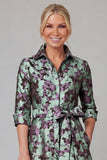 Purple A Line Floral Printed Half Sleeve Mother Of the Bride Dress with Belt
