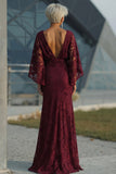 Burgundy Lace Sheath Maxi Mother of the Bride Dress with Cape Sleeves