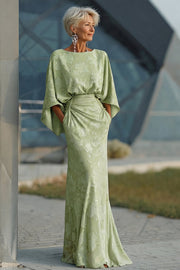 Sage Green Jacquard Sheath Maxi Mother of the Bride Dress with Cape Sleeves