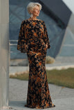 Peacock Blue Velvet Burnout Sheath Maxi Mother of the Bride Dress with Cape Sleeves