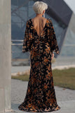 Peacock Blue Velvet Burnout Sheath Maxi Mother of the Bride Dress with Cape Sleeves