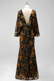 Peacock Blue Velvet Burnout Sheath Maxi Mother of the Bride Dress with Cape Sleeves