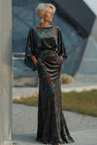 Peacock Blue Velvet Burnout Sheath Maxi Mother of the Bride Dress with Cape Sleeves