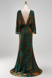Peacock Blue Velvet Burnout Sheath Maxi Mother of the Bride Dress with Cape Sleeves