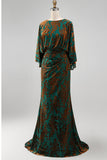 Peacock Blue Velvet Burnout Sheath Maxi Mother of the Bride Dress with Cape Sleeves