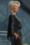 Peacock Blue Velvet Burnout Sheath Maxi Mother of the Bride Dress with Cape Sleeves