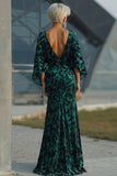 Peacock Blue Velvet Burnout Sheath Maxi Mother of the Bride Dress with Cape Sleeves