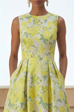 Floral A Line Yellow Midi Wedding Guest Dress with Pockets