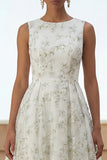 Light Green Floral A Line Midi Wedding Guest Dress with Pockets