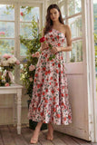 One Shoulder Pink A Line Floral Midi Wedding Guest Dress