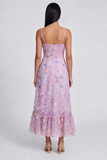 Lilac Floral Applique A Line Midi Wedding Guest Dress with Slit