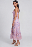Lilac Floral Applique A Line Midi Wedding Guest Dress with Slit