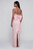 Pink Sequin Strapless Sheath Maxi Wedding Guest Dress with Bow