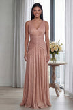 Ruched Dusty Rose A Line V Neck Evening Dress