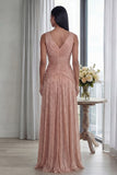 Ruched Dusty Rose A Line V Neck Evening Dress