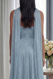 Strapless Sky Blue Ruched A Line Evening Dress